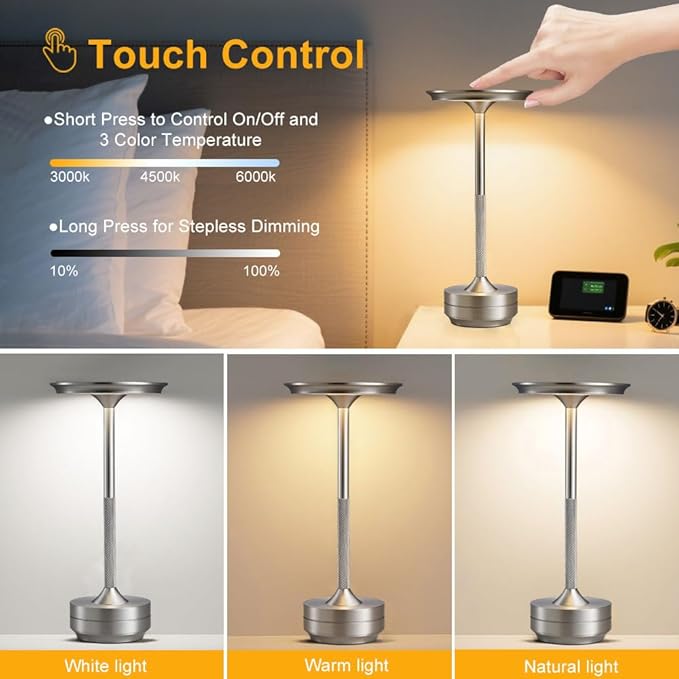 EJQ Cordless Rechargeable Table Lamp, Portable 5000mAh Battery Desk Lamp - Image 3