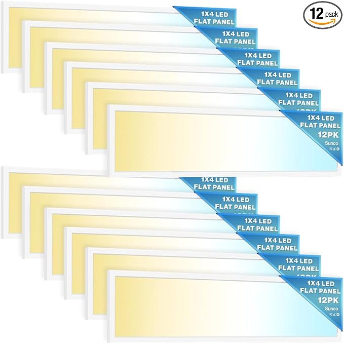 Sunco 12 Pack 1x4 LED Flat Panel Light, Dual Selectable CCT 3500K/4000K/5000K & by SuncoLighting