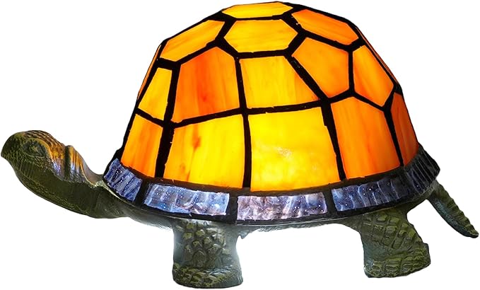 Orange Turtle Lamp Tiffany Bedside Table Lamp Retro Decor Art Nightstand Light by NUODITOSLAMP