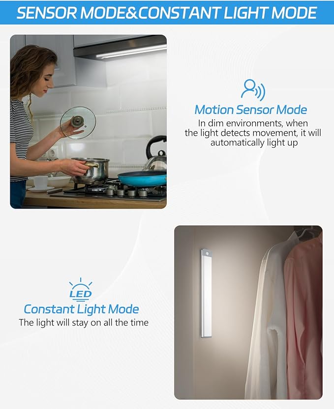 HIBOITEC Motion Sensor Under Counter Lights 2 Pack Rechargeable, 30-LED - Image 5