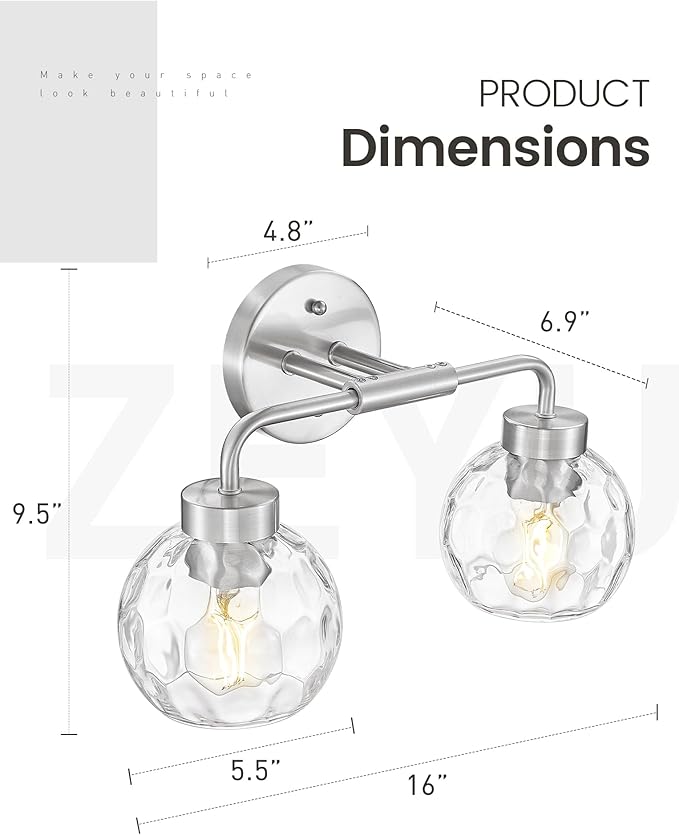 zeyu 16 Inch Bathroom Light Fixtures, 2-Light Vanity Bath Light - Image 2