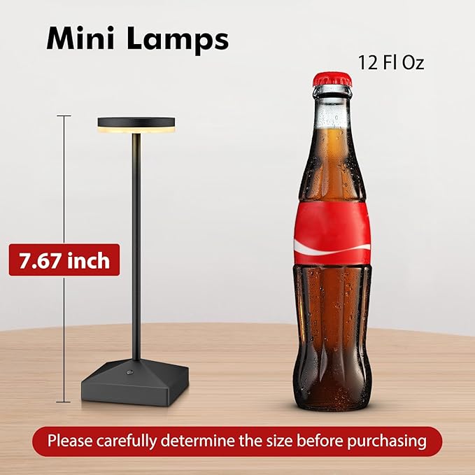 3 Pack 7.67in Black Small Cordless Table Lamps Rechargeable, Battery Operated - Image 3