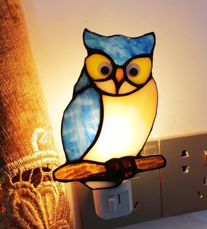 HUIMIEJU Colored Glass Owl Night Light, Children's Room Animal Night Light - Image 2