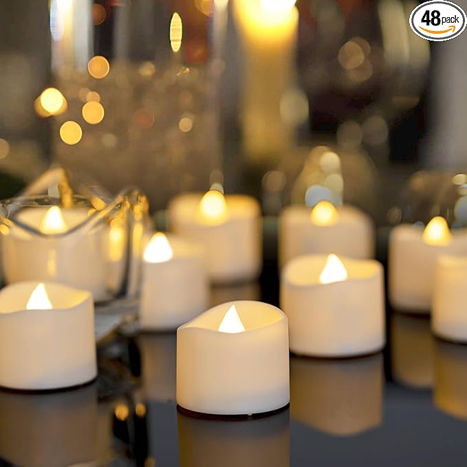 Homemory 48-Pack Novelty Flickering Flameless Tea Lights Candles, 200+Hours by Homemory