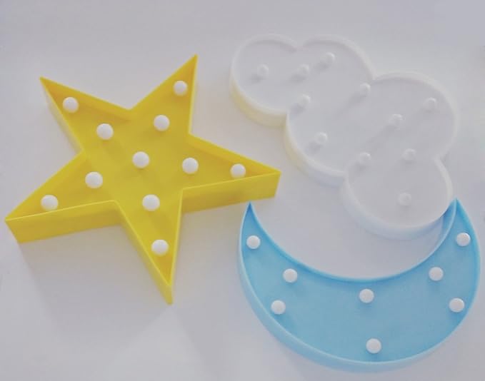 3PCS Decorative LED Crescent Moon Cloud and Star Night Lights Lamps Marquee - Image 9