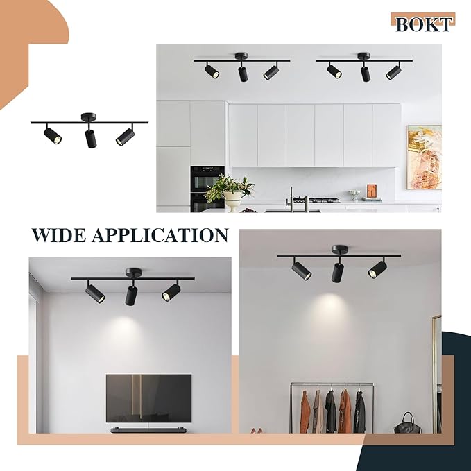 BOKT Modern Matte Black 3 Lights Adjustable LED Track Lighting Kits Industrial - Image 4