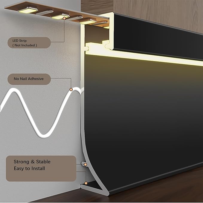 LED Aluminium Metal Baseboard Trim, Matte Champagne 20Pcs 65mm x 1200mm 2.56" x - Image 6