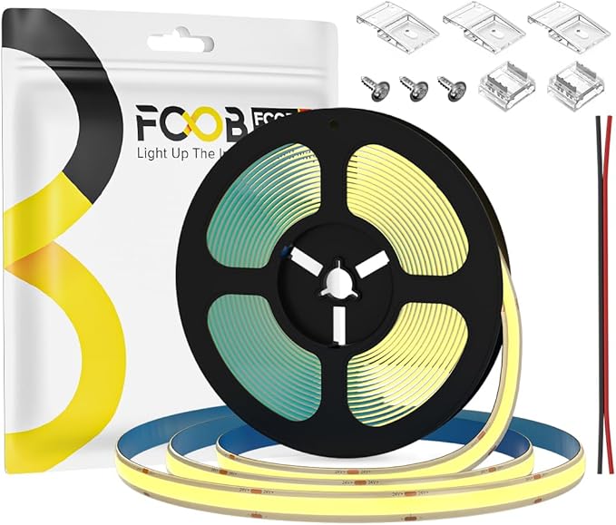 16.4FT COB LED Strip Light IP65 Waterproof DC12V 3000K Warm White Dimmable by FCOB