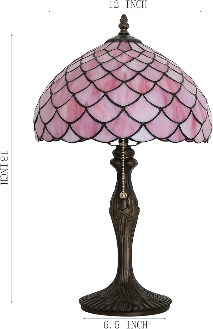 Tiffany Lamp Stained Glass Table Lamp 12” x 19” Pink Fish Scales Style - Image 8
