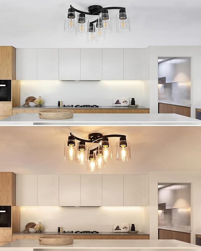 WILON 20'' 6-Light Large Black Semi Flush Mount Ceiling Light Fixture - Image 6