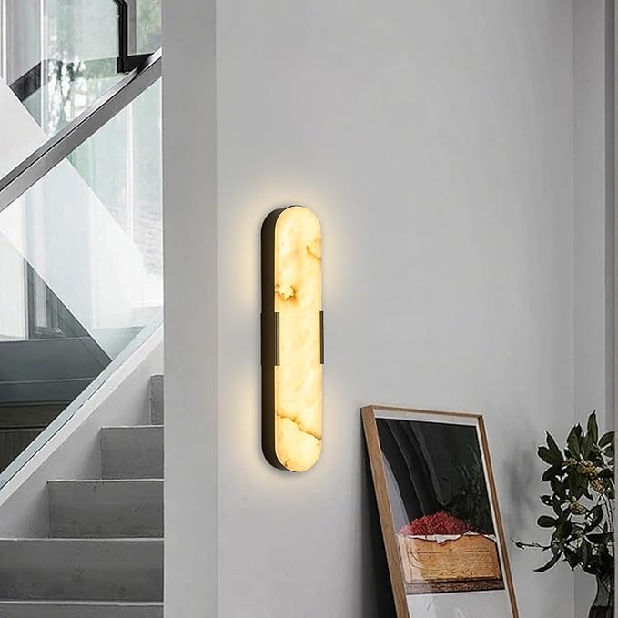20“Natural Marble Wall Sconces LED Alabaster Wall Sconce Vintage Bathroom by BuyitNow