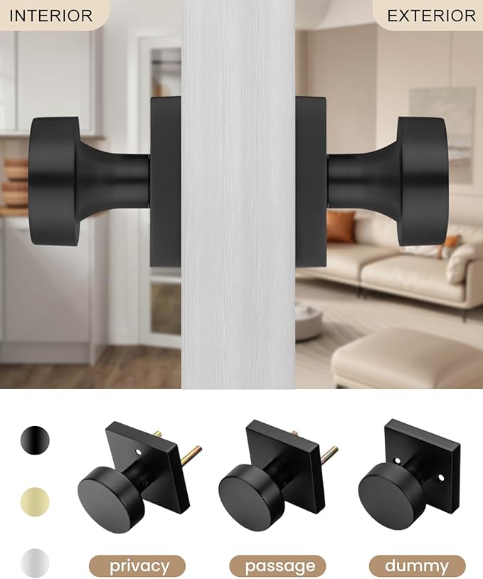 Haidms Matte Black Dummy Door Knobs, Heavy Duty Half No-Turning Dummy Knob - Image 4