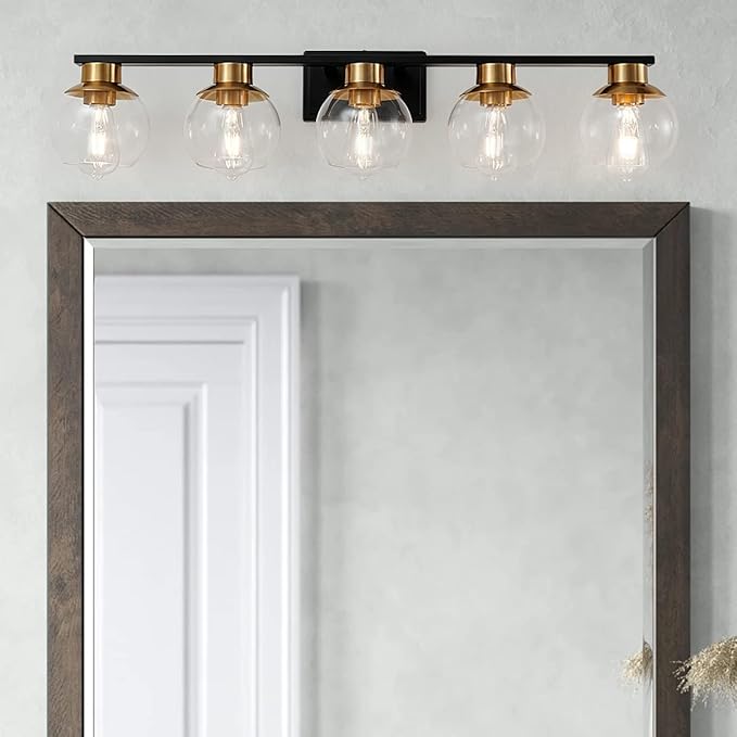 PAZALA Black Gold Bathroom Light Fixtures Over Mirror 5-Lights Vanity Light - Image 5