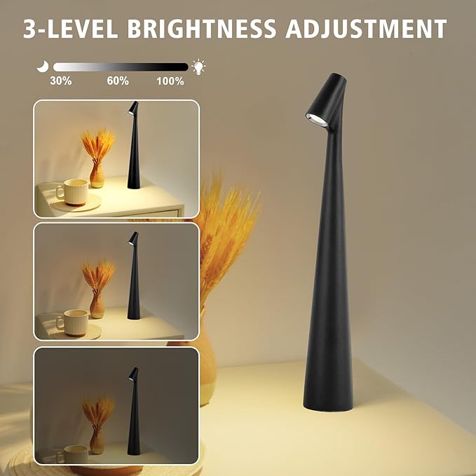 Black Set of 2 Cordless Table Lamps Rechargeable Battery Operated Lamp Touch - Image 3