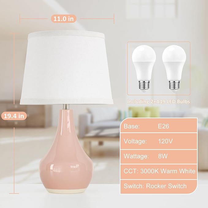 Seealle Modern Pink Table Lamps Set of 2 - Image 5