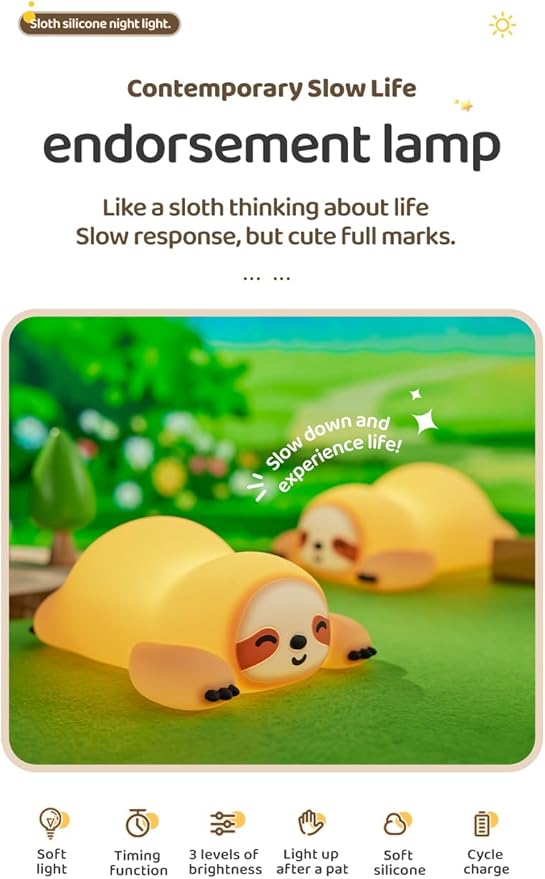 Cute Sloth Night Light, Animal Lamp, Food Grade Silicone, Rechargeable - Image 3