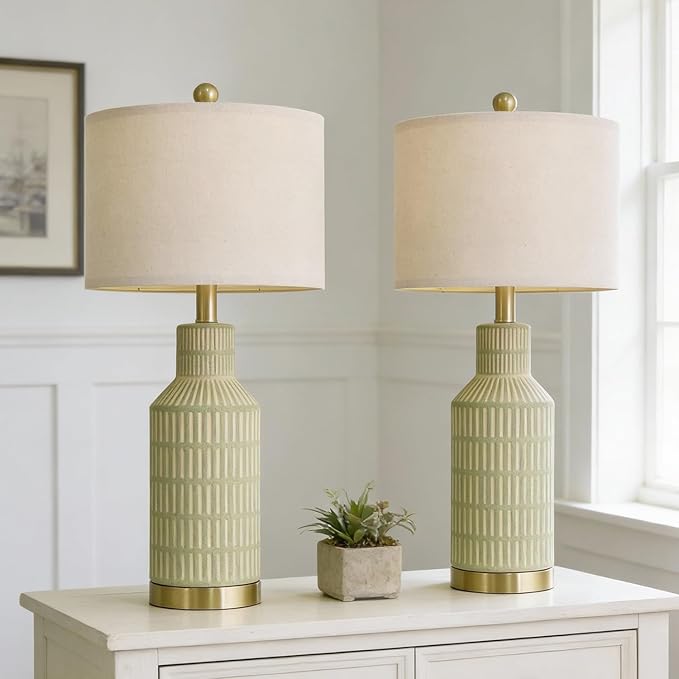 25" Green Ceramic Table Lamp - Image 2