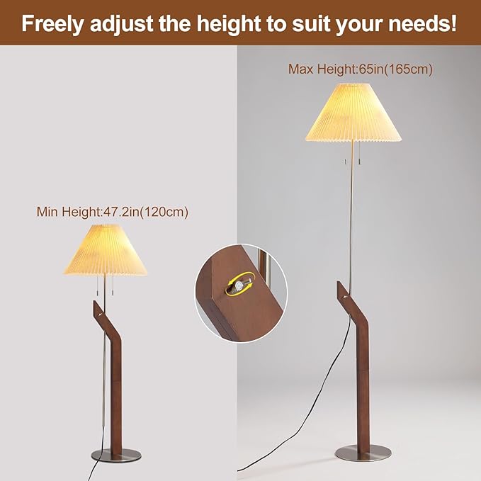 Wood Floor Lamp, 2-Light Modern Mid Century Vintage Floor Lamp, Height - Image 6