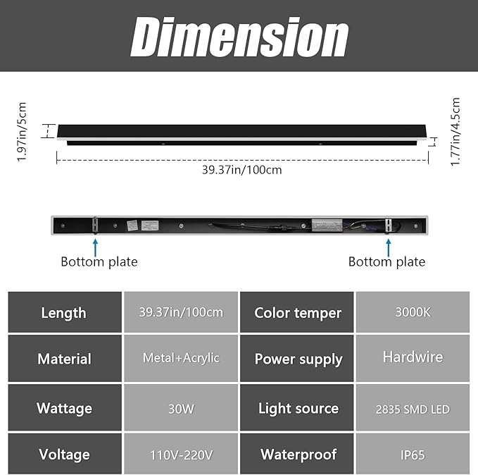 2 Pack 40inch Long Outdoor LED Wall Lights 30W Black 3000K Warm White Porch - Image 3