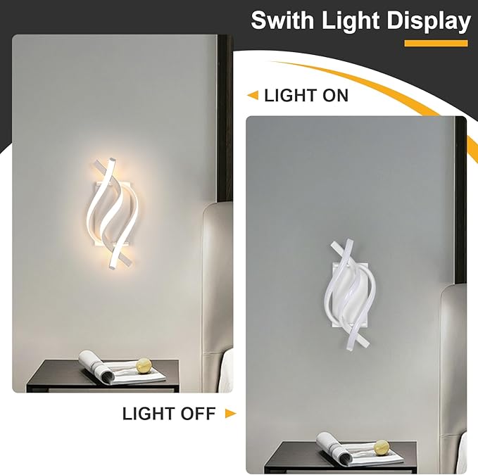 DELIPOP Modern LED Wall Sconce, 3000K Spiral Indoor Wall Light, 21W Acrylic LED - Image 4