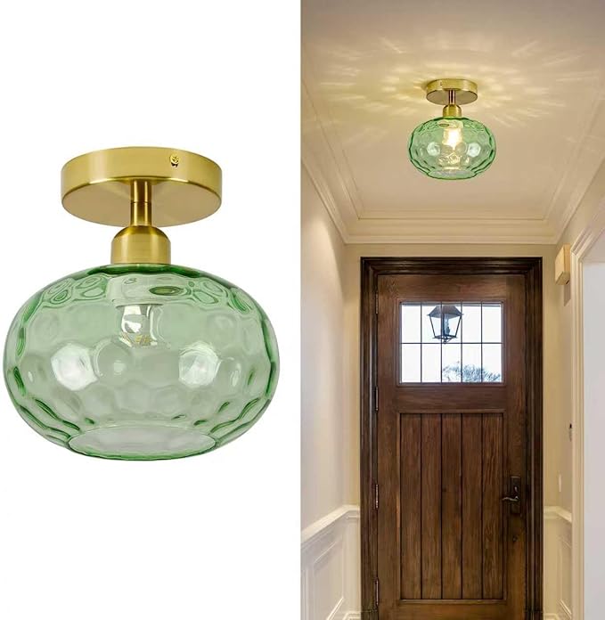 Green Glass Semi Flush Mount Ceiling Light by WelcometoLuafaclighthouse