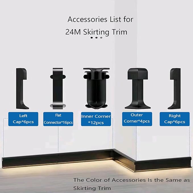 LED Aluminium Metal Baseboard Trim, Matte Black 20Pcs 40mm x 1200mm 1.57" x - Image 2