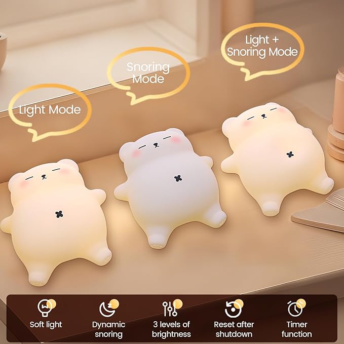 Sleepy Snoring Bear Night Light, Novelty Nursery Nightlight - Image 2