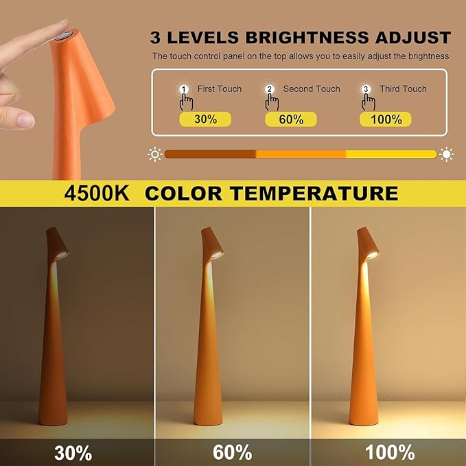Cordless Small Table Lamps Set of 2, 3 Levels Brightness Portable Desk Lamp - Image 5