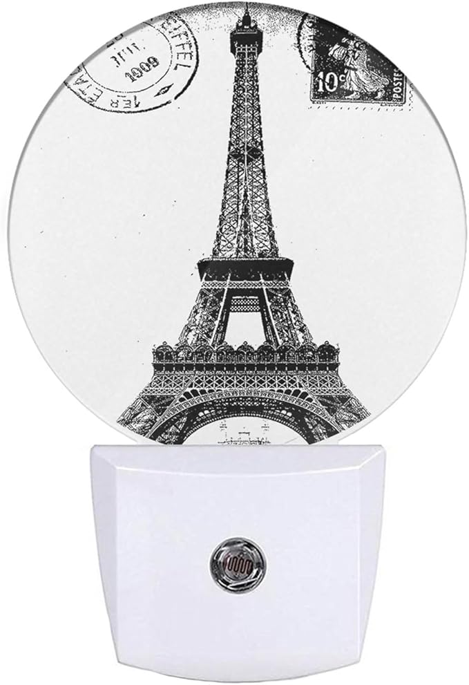 EKOBLA Eiffel Tower Night Light France Paris Landmark Black White Vintage Night by EKOBLA