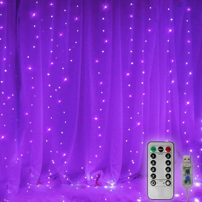 Curtain String Lights Halloween Decor, 300 LED Twinkle Lights by Vicila