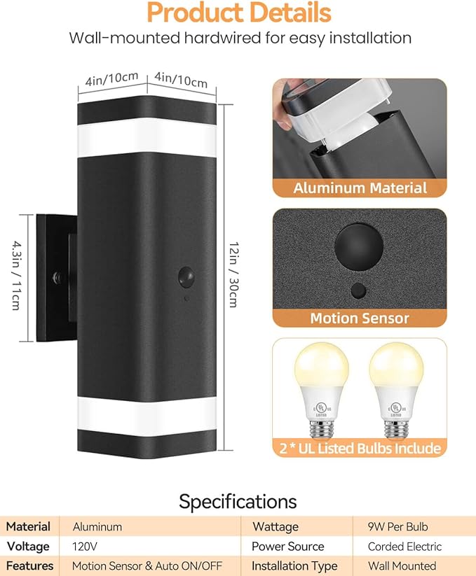 RAYVO Motion Sensor Outdoor Lights, Modern Dusk to Dawn Exterior Up and Down - Image 6