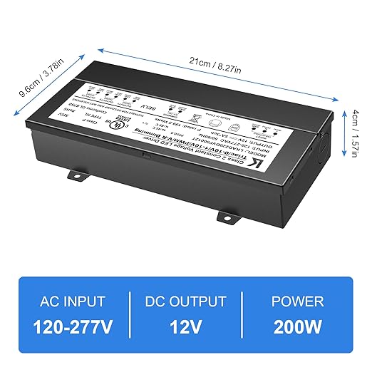 inShareplus 12V 200W Dimmable LED Driver, 5-in-1 Triac/ELV/MLV/0-10V/1-10V/PWM - Image 6