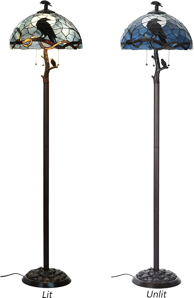 Bieye L12023 Tiffany Style Stained Glass Raven Floor Lamp Gothic Crow and Full - Image 8