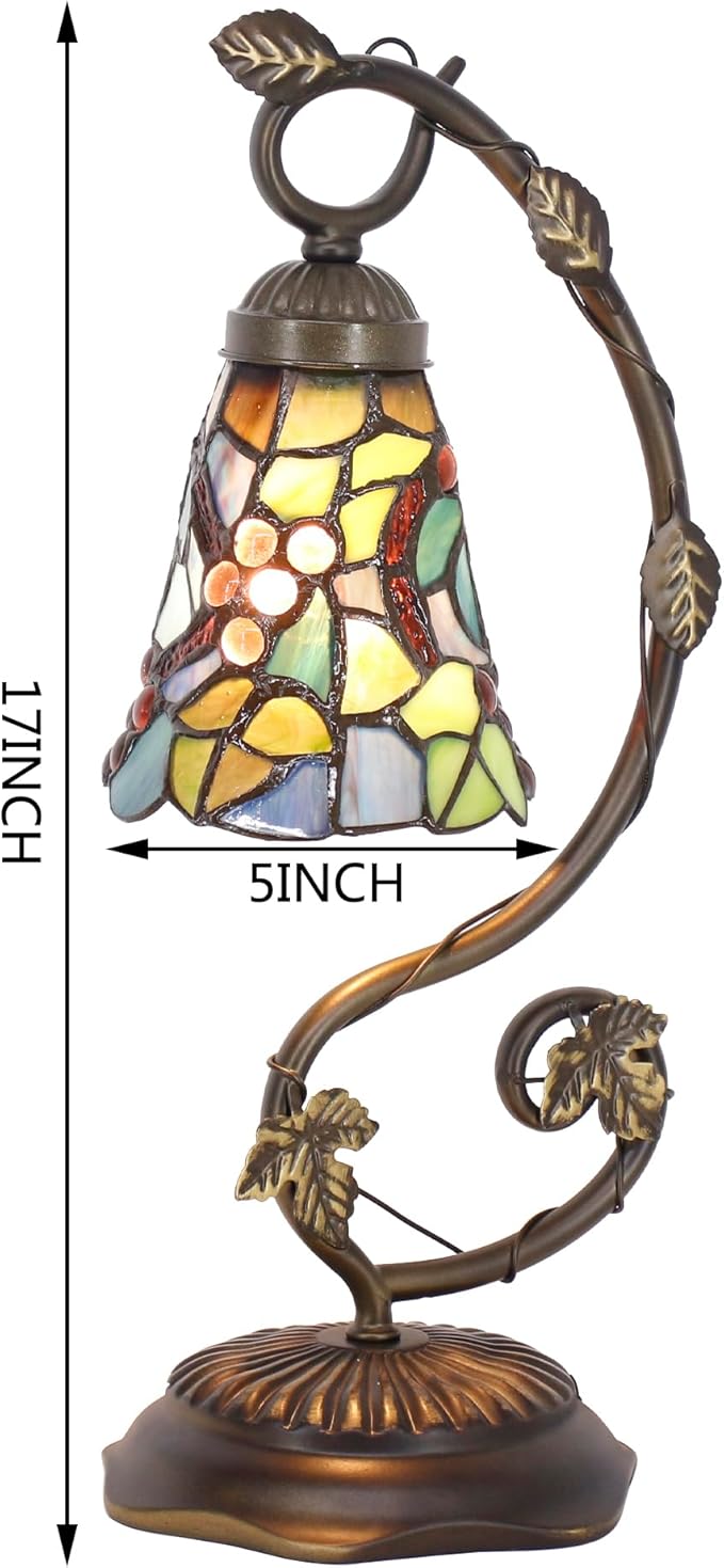 Tiffany Lamp Stained Glass Desk Reading Bedside Light, Metal Leaf Table Lamp - Image 7