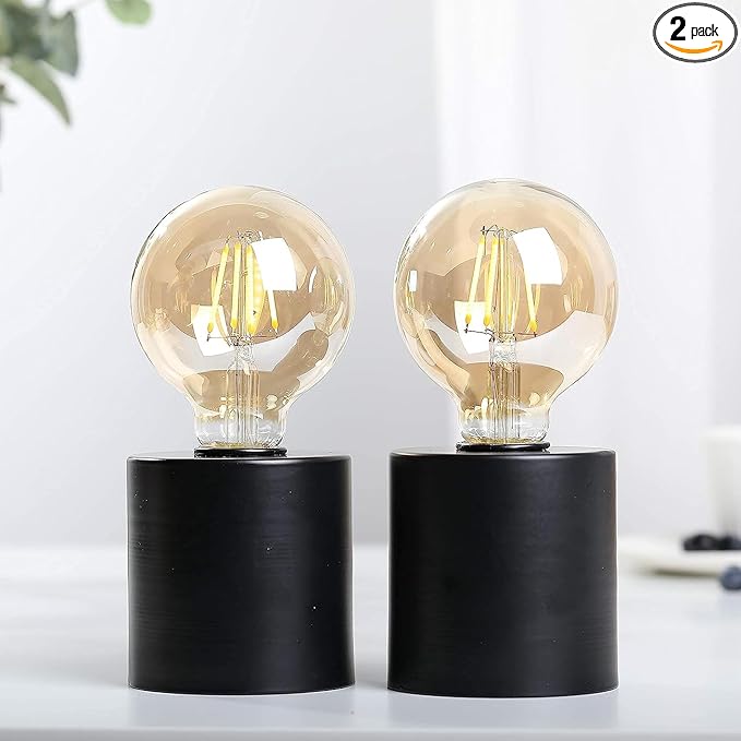 JHY DESIGN Set of 2 Black Table Lamp Battery Powered 7" Tall Cordless Lamp Light by JHYDESIGN