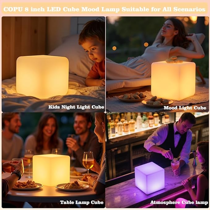 8-inch Waterproof LED Light Cube, USB Rechargeable Mood Light, 16 RGB Colors - Image 3