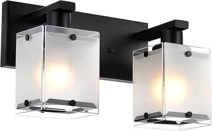 Black Wall Sconce Lighting, 2-Light Bathroom Vanity Light Fixture Wall Mount by WINSHENLighting