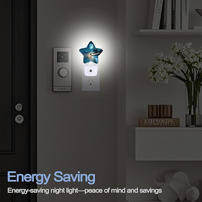 Moon Beach Night Light, Tropical Palm Tree Plug-in Star Night Lights - Image 5