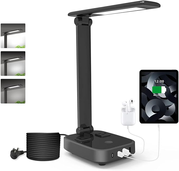 Yostyle LED Desk Lamp with 4 USB Charging Ports and 2 AC Outlets, 5ft Extension by Yostyle