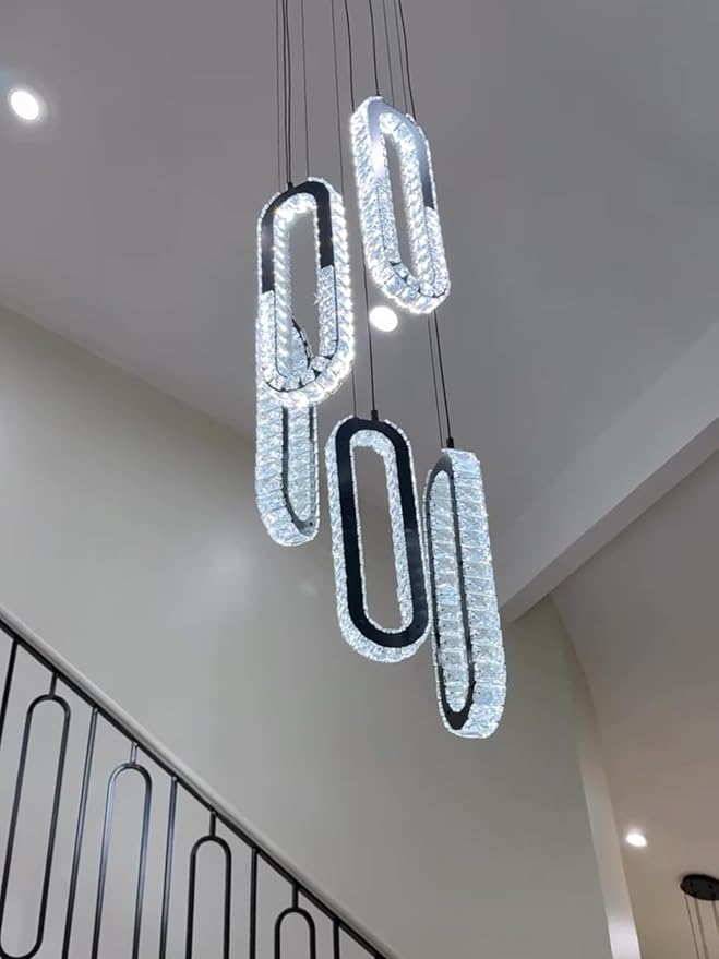 Modern Led Black Chandelier Adjustable 8 Rings Crystal Chandelier - Image 2