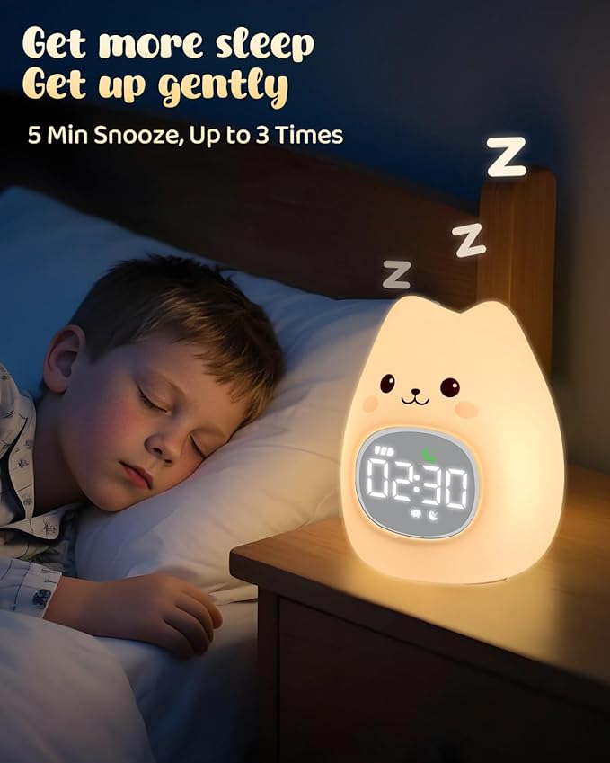 Cat Alarm Clock for Kids with Night Light, Sleep Training Clock Time to Wake - Image 8