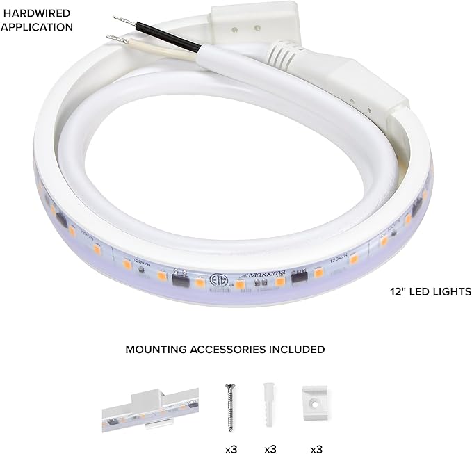 Maxxima 12 in. Hardwired LED Under Cabinet Strip Light, 460 Lumens, 3000K Warm - Image 3