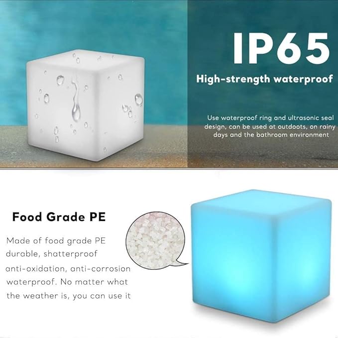 8-inch Waterproof LED Light Cube, USB Rechargeable Mood Light, 16 RGB Colors - Image 7