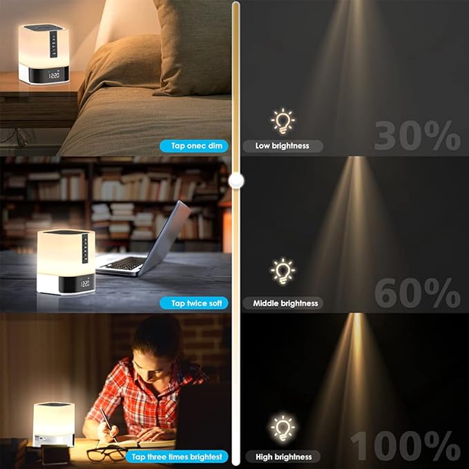 Night Light Bluetooth Speaker, 5 in 1 Touch Control Bedside Lamp Dimmable - Image 7