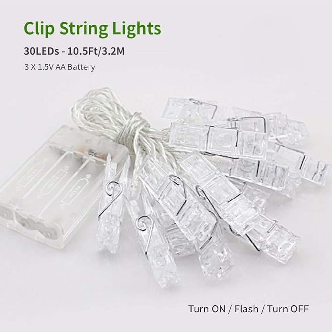 Dopheuor LED Photo Clip Copper String Lights Starry Fairy Warm Yellow Lights - Image 6