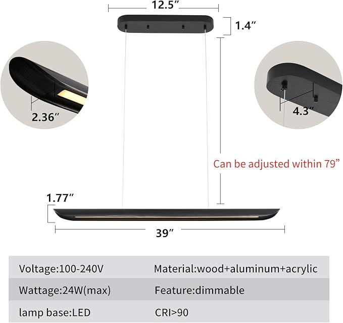 39" Modern Led Linear Pendant Light Dimmable Ceiling Hanging Lights Wood Linear - Image 2