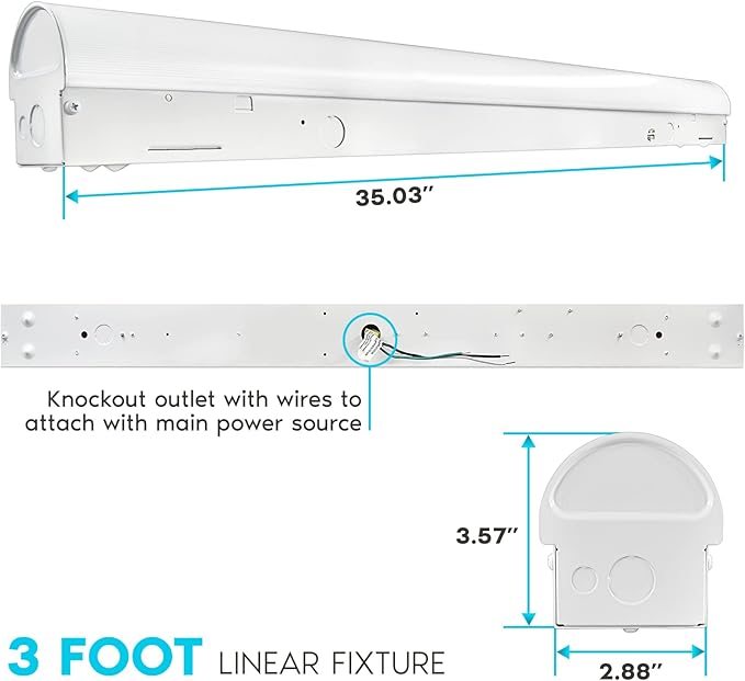 LUXRITE 3FT LED Strip Light Fixture, 3450 Lumens, Linear Shop Light, 3 Color - Image 4