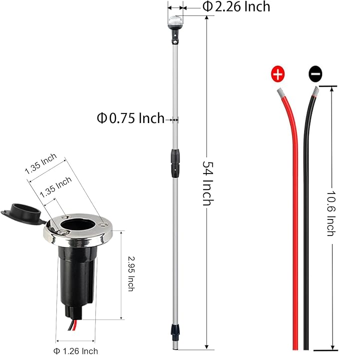 Folding Stern Light Boat Anchor Light LED Marine Navigation Lights Pole USCG 2 - Image 5