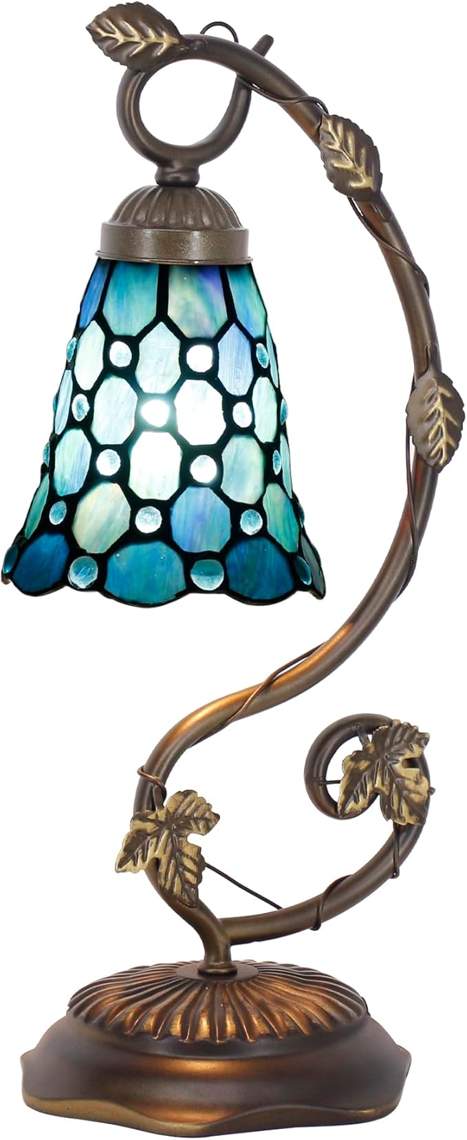 Tiffany Lamp Stained Glass Desk Reading Bedside Light, Metal Leaf Table Lamp - Image 8