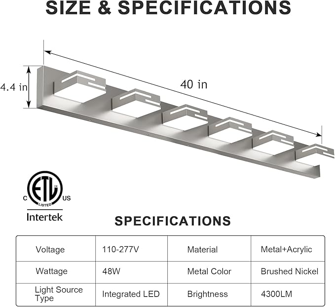 LED Modern Bathroom Vanity Light Fixtures, 6-Light 40-inch Dimmable Brushed - Image 3